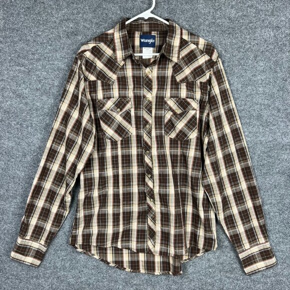 Wrangler Men's Western Plaid Shirt Sz‎ L/G/G  Pearl Snap Long Sleeve - Picture 1 of 7